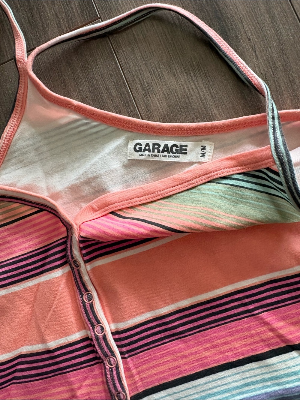 Y2K Garage Pink Coral Striped Henley Tank - Picture 3 of 4